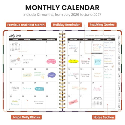 Planner 2026-2027, Academic Planner Weekly and Monthly, Jul 2026 - Jun 2027, Spiral Bound School Planning Tool with Tabs and Pocket, Perfect for Students & Teacher, 6.3" x 8.5", Checkered - color: Checkered, size: 6.3"x8.5" (A5)