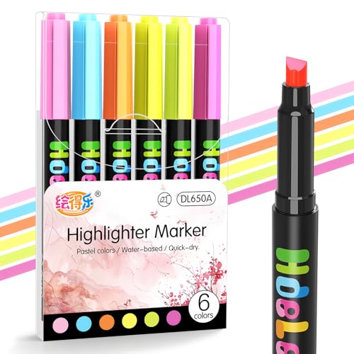 Guangna Highlighters, 6pcs, Chisel Tip, Pastel Colors, Aesthetic Quick Dry for Jounaling Planner Books Notes Teacher School Office Supplies (Rainbow Colors)
