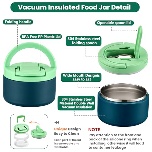 Bento Lunch Box for Kids with 8oz Soup Thermo,Kids Leakproof Lunch Food Containers with 4 Compartment,Kid Insulated Thermo Hot Food Jar for School,Trvael-Green - color: Green