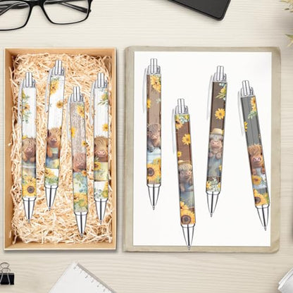 Idealmuzik 8 PCS Cute Highland Cow Print Pens, Cow Lovers Gifts, School Office Supplies, Gifts for Women Girls Teen Christmas New Year - style: Highland Cow