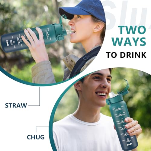 SLUXKE Insulated water bottle with Straw and Chug Lids, 18/10 Stainless Steel 24oz Water Bottle BPA Free, Double Wall Vacuum Wide Mouth Insulated Water Bottle for Men, Women & Kids BLUE BLUE - color: BLUE BLUE, size: 24 Ounces