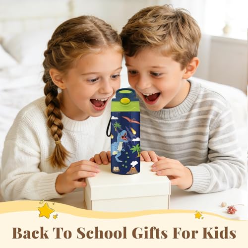 Dinosaur Gifts for Boys Girls - 12oz Kids Water Bottle with Straw, Dino Stainless Steel Water Bottle, Insulated, Leak-proof, BPA-free, Pop-up Straw Lid, for School - Children Birthday Gift Cup(1pc) - color: Dinosaur