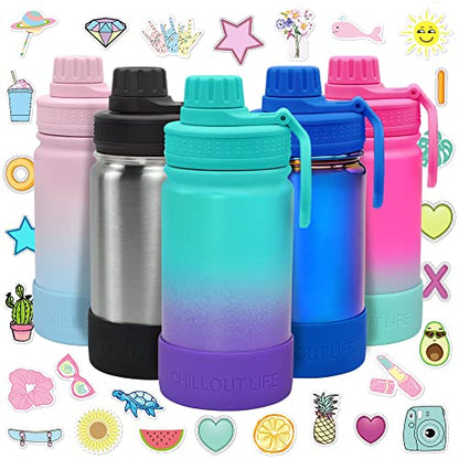 CHILLOUT LIFE 12oz Kids Insulated Stainless Steel Water Bottle with Leak Proof Spout Lid & 144 Stickers - color: Caribbean Lily, style: 12 oz
