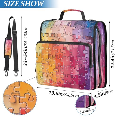 Kigai Jigsaw Puzzle Pattern 3 Ring Zipper Binder 1.5 inch D Ring Binder Organizer with Shoulder Strap Multi-Pocket Expanding File Folder Tote Bag for School Office
