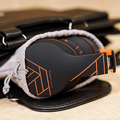 PowerLocus Wireless Bluetooth Headphones, Over Ear Headphones with Microphone, 50H Playtime, HiFi Stereo Sound, Deep Bass, Soft Earmuffs, Foldable Lightweight Headphones for Travel/PC/Cell Phone - color: Black/Orange
