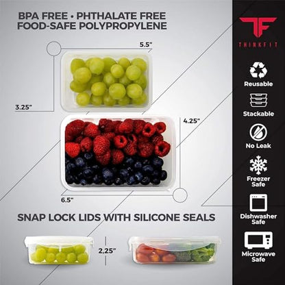 ThinkFit Red Reusable Lunch Bag with 6 Portion Control Containers, 2 XL Ice Packs, Pill Box, and Shoulder Strap - Microwavable and Freezer Safe - color: Red