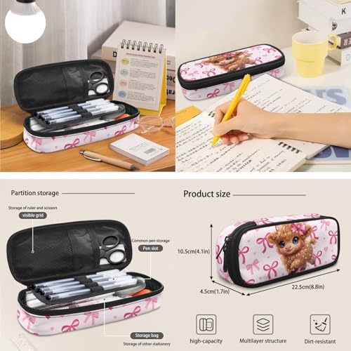 3-in-1 Girls Backpack School Bag and Lunch Box Set Pencil Case for Middle School Teen Highland Cow Print Lightweight Elementary Schoolbags Book Bag Travel Casual Daypack - color: Pink Bows-highland Cow Print