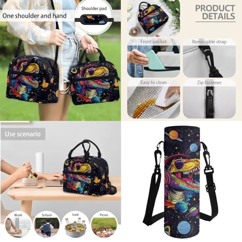 Horeset Dinosaur Galaxy Planet Backpack for Kids Boys 5-6 -6-8 8-10 10-12 Years School Bookbag Set with Water Bottle Cover Picnic Lunch Bag Lightweight Primary Middle School Bags Rucksack - color: Dinosaur Galaxy Planet