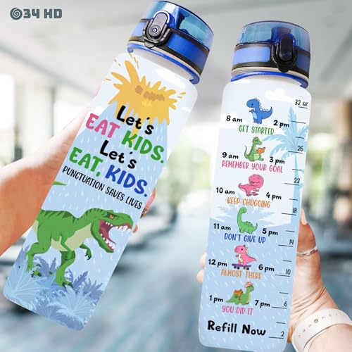 34HD 32oz Dinosaur Water Bottle with Time Marker, BPA Free Water Bottle with Fruit Strainer, Funny Mamasaurus Gifts, T Rex Mom Bottle, Cute Dino Hydration Bottle Christmas Gift - color: Dino Mom