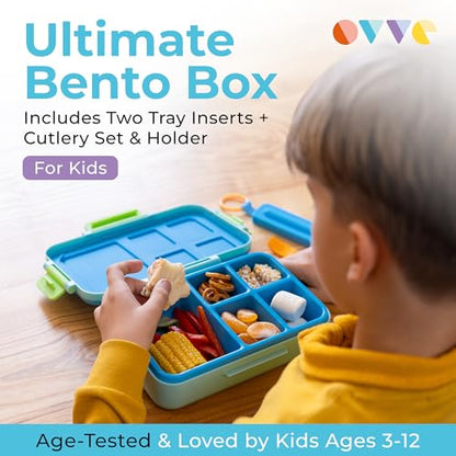 ovve Bento Box for Kids & Cutlery Set – Leakproof Kids Lunch Box, Interchangeable Inserts, BPA-Free, Dishwasher Safe Lunch Containers for School, Preschool, Toddler (Blue) - color: Blue