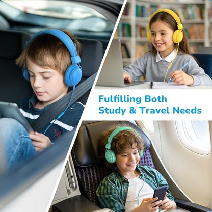 AILIHEN Kids Headphones for School, 3.5mm Wired Children Headphones with Shareport, 85dB Volume Limited, Built-in Microphone, Adjustable Foldable Over-Ear Headset for Tablet/iPad/PC/Travel