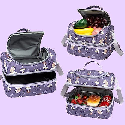Insulated Kids Dual Compartment Lunch Bag Tote Pack for Girls Boys Toddler Kindergarten School Picnic Food Cooler Hot Water Ice with Strap (Ballet Dancer) - color: Ballet Dancer