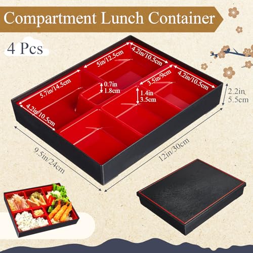 Teenyyou 4 Pcs 12 x 9.5 x 2.2 inches Japanese Bento Box Adult 6 Compartments Divided Japanese Food Presentation with Greaseproof Restaurant Bento Tray Sushi Tray Gift for Sushi Home Restaurant - style: 6 Compartments