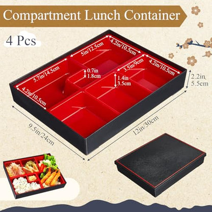 Teenyyou 4 Pcs 12 x 9.5 x 2.2 inches Japanese Bento Box Adult 6 Compartments Divided Japanese Food Presentation with Greaseproof Restaurant Bento Tray Sushi Tray Gift for Sushi Home Restaurant - style: 6 Compartments
