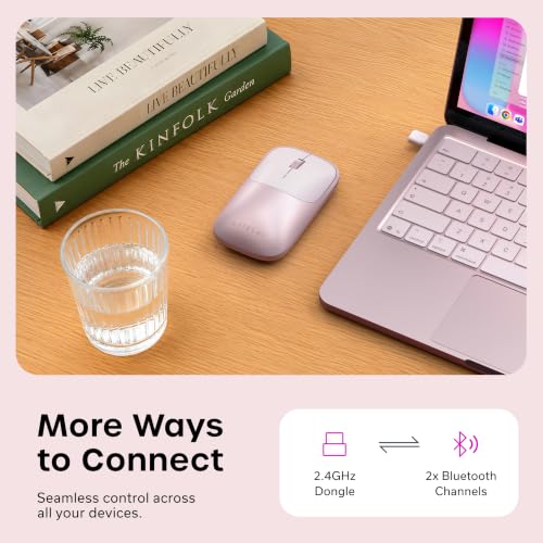 Satechi Slim EX Wireless Mouse, Multi-Device Bluetooth & 2.4GHz Connection for macOS, Windows, iPadOS, and Android, Quiet Clicks, Anodized Aluminum Shell, USB-C Rechargeable Battery, Blush - color: Blush