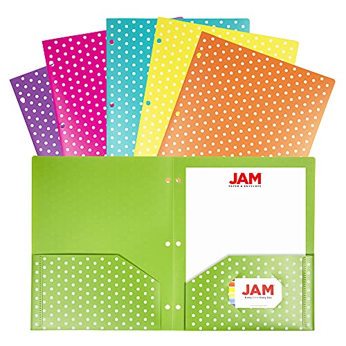 JAM PAPER Plastic Color POP Folders - 2 Pocket Durable Folders with 3 Hole Punch - Assorted Polka Dot Colors - 6/Pack - color: Assorted Polka Dot