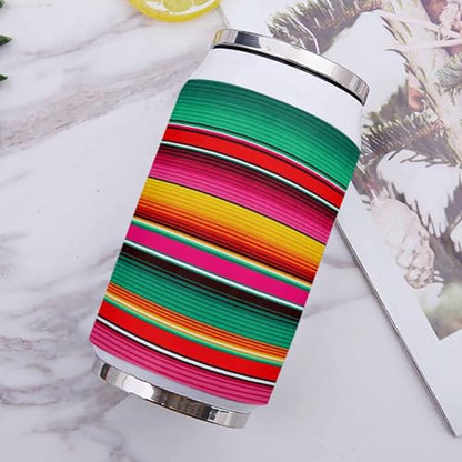 T&H XHome Abstract 14oz Stainless Steel Tumbler with Lid & Straw-Double Wall Vacuum Insulated Travel Mug Colorful Mexican Stripes Green Water Bottle Coffee Beverage Drinks Cup - size: 14 Ounces