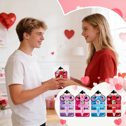 Vellibring 30 Pack Valentines Fun Pens with Cards 0.7mm Cute Animal Multicolor Ballpoint Pens Retractable 4 Colors in One Valentines Stationery Party Favors School Supplies Students Rewards - style: Valentines Cards-30pcs