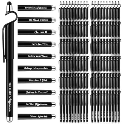 Sayglossy 100 Pcs Inspirational Pens Bulk Motivational Ballpoint Pen with Writing Touch Screen and Mobile Phone Stand 3-in-1 for Office School Supplies Inspirational Gifts (Black) - color: Black