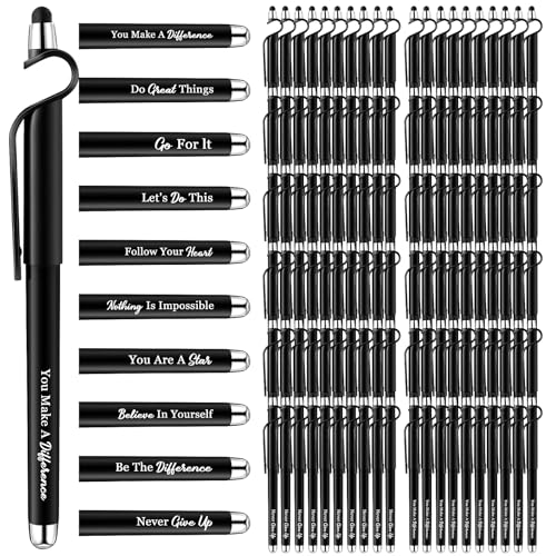 Sayglossy 100 Pcs Inspirational Pens Bulk Motivational Ballpoint Pen with Writing Touch Screen and Mobile Phone Stand 3-in-1 for Office School Supplies Inspirational Gifts (Black) - color: Black