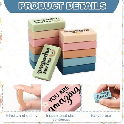 FYSUIMU 180Pcs Boho Inspirational Eraser Back to School Bulk Colorful Motivational Phrase Erasers for Classroom Stationery Supplies