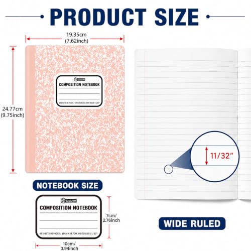 gisgfim 12 Pack Bulk Composition Notebook Wide Ruled, 12 Different Vibrant Colors, 96 Pages (48 Sheets), 9-3/4 x 7-1/2" Hard Cover Journal Notebooks for Studentsd,Classroom and Office(Pink Purple) - color: Pink Purple