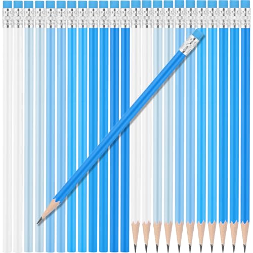 24 Pcs Round Pencils with Eraser 2 HB Cute Pencils Bulk for School Graphite Wood Color Unsharpened Pencil for Drawing Sketching Wedding School Teacher Supplies Student Reward(Blue) - color: Blue