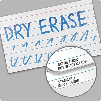 Oxford Dry Erase Index Cards, 3x5 Ruled, Reusable Flash Cards, Double Sided Dry & Wet Erase Cards for Gaming, Study or Vocabulary, 100-Pack (63512) - style: 100 Ruled
