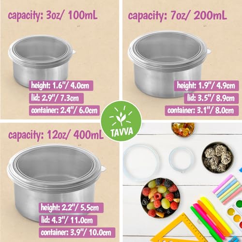 TAVVA Kids Snack Containers for School [12oz/ 7oz/ 3oz] - Stainless Steel Lunch Containers for Kids - Stainless Steel Lunch Box for Kid - Leakproof with Silicone Lids - Dishwasher & Freezer Safe - color: Transparent