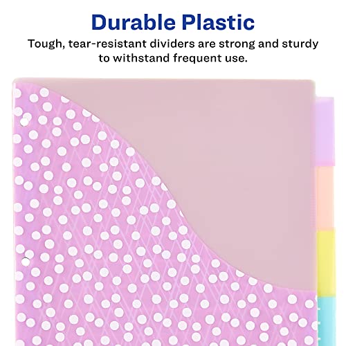 Avery Dividers for 3 Ring Binders, 5 Tab Plastic Binder Dividers, Pockets, Insertable Big Tabs, Pastel Classic Designs, Expands Beyond Sheet Protectors, 1 Set (07714) - size: 5 tab, style: 1 Set