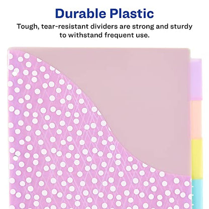 Avery Dividers for 3 Ring Binders, 5 Tab Plastic Binder Dividers, Pockets, Insertable Big Tabs, Pastel Classic Designs, Expands Beyond Sheet Protectors, 1 Set (07714) - size: 5 tab, style: 1 Set