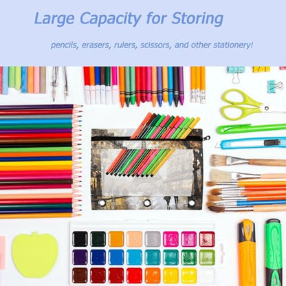 Studying 2 Pack Autumn Paris Streetscape Eiffel Tower 3 Ring Binder Pencil Pouch Bags,Clear Window Zipper Storage Case for Boys Girls School Office Supplies Cosmetics Organizers - color: Multi-paris