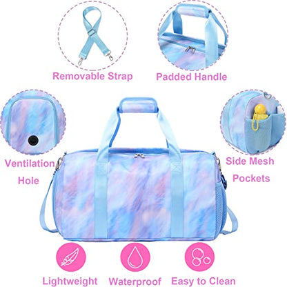 Jumpopack Dance Bag Girls Duffle Bags Teen Sports Gym Bags Weekender Sleepover Overnight Bag with Shoe Compartment and Wet Pocket - color: Purple Blue