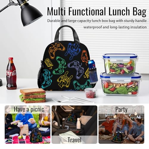 Game Lunch Bag Reusable Insulated Lunch Box Large Capacity Meal Tote for Kids Boys Girls Cooler Bag Waterproof Adjustable Shoulder Strap Gaming Lunch Tote for Work School Picnic Travel Hiking - color: Game03