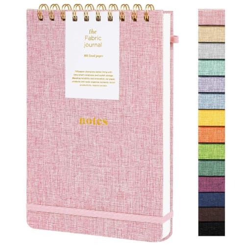 A5 Top Spiral Notebook, Fabric Hardcover College Ruled Journal | 100GSM Paper 160 Lined Pages, 5.7"x8.39" Steno Pads with Elastic Band & Pen Loop, for Work, School Note Taking (Pink) - color: Pink, size: A5-Steno Pads-160pages