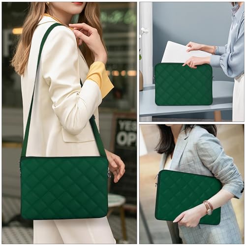 Puffy Quilted Laptop Sleeve with a Removable Shoulder Strap Compatible with MacBook Air 13 inch M2 A2681 M1 A2337 A2179 A1932 2023-2018/Pro 13 M2 M1 A2338 A2251 A2289 A2159 A1989 A1706 A1708 - color: Sleeve - Blackish Green, size: 13 inch