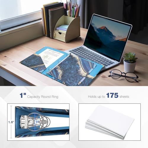 Ospelelf 3 Ring Binder, 1 Inch, Cute Letter Size (11" x 8.5") with 5 Tab Dividers, File Folder Labels and Low Profile Clipboards, Blue Marble - color: Blue Marble, size: 1in（Letter Size）