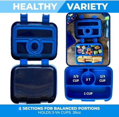 kinsho Kids Lunch Box - Bento Box for Boys Toddler Daycare, 4 Portion Sections with Lid, Snack Container Pre-School Kid Lunches Toddlers Removable Tray BPA Free, 3+ Years Old, Blue Rocket Dinosaur - color: Blue Rocket Dinosaur Bento