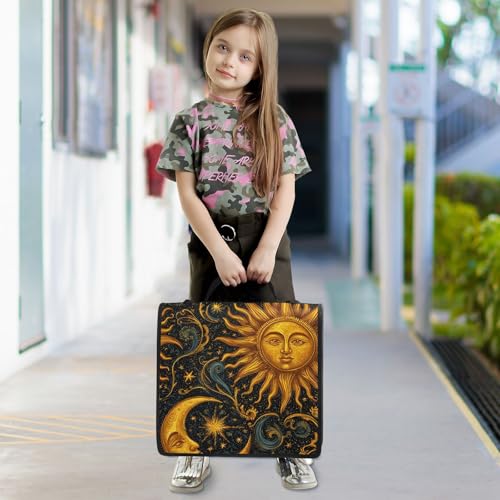 3 Ring Zipper Binder with Shoulder Strap Sun Moon Stars Astrology 1.5 inch Binders Keeper Large Capacity Multi Pockets for School Office Supplies - color: Multi483, size: Fit 500 Sheets