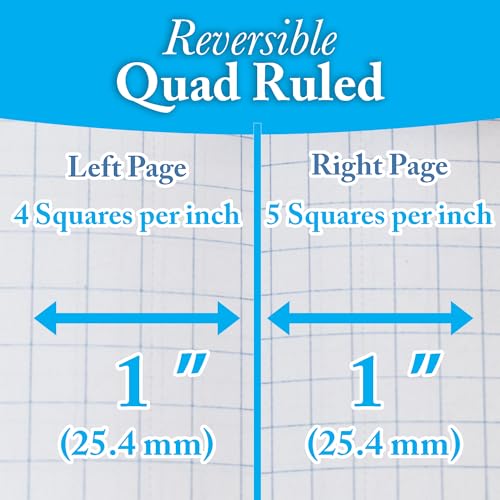 BAZIC PRODUCTS Quad-Ruled Wireless Notebook, Reversible 4/5 Grid, 80 Ct | 80 sheets; reversible 4-sq and 5-sq per inch grid; 8.5 x 11 in; Glue-bound flat spine; 80 C