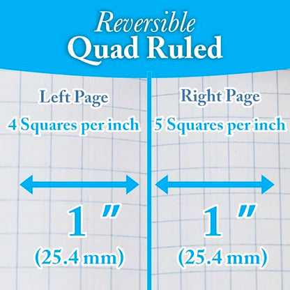 BAZIC PRODUCTS Quad-Ruled Wireless Notebook, Reversible 4/5 Grid, 80 Ct | 80 sheets; reversible 4-sq and 5-sq per inch grid; 8.5 x 11 in; Glue-bound flat spine; 80 C