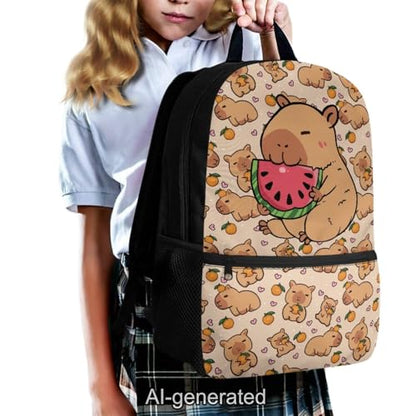 Cute Capybara School Backpack Set for Kids 5 Pieces with Lunch Bag Pencil Case and Bottle Carrier Large Capacity Backpack for Elementary and Middle School - color: Cute Capybara-b