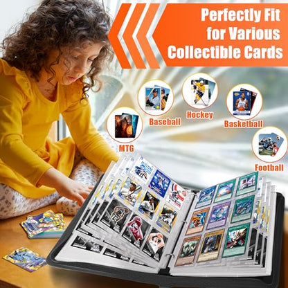 Kitoyz Trading Card Binder Album, PU Leather Baseball Card Binder with 900 Side Loading Pockets, Double Sided Pocket Zipper Card Binder for MTG, TCG, Game Cards, Sports Cards(Burning Gold） - color: Burning Gold