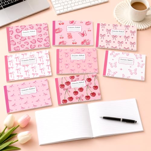 16 Pack Mini Composition Notebooks Bulk College Ruled 7.4'' x 4.7'' Pink Cherry Half Size Composition Books 80 Pages Small Pocket Journal Books Back to School Gift for Student Teacher Office Supplies - color: Pink Cherry