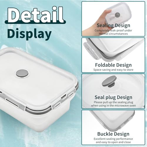 4 Pcs Silicone Collapsible Food Storage Containers with Lids, Silicone Rectangle Collapsible Bowls for Camping, RV Accessories, Travel Trailer Must, Rectangle