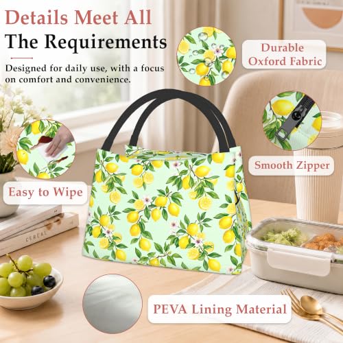 Lemon Reusable Lunch Bag,Green Leaf Insulated Small Lunch Box for Kids Adult Women,Leakproof Cooler Tote Bags for Student Teacher Work Camping Picnic School - color: Lemon