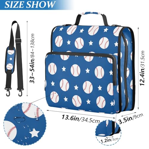 Zipper Binder Bag 3 Ring File Folder Portfolio Organizer Zippered Binder Bags with Strap Fits Laptop Women Men - color: 28-baseball Navy Blue
