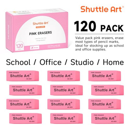 Pink Erasers, Shuttle Art 120 Pack Pink Erasers Bulk for School, Office, Latex-Free Soft Eraser for Kids, Teachers as School Supplies - color: Pink