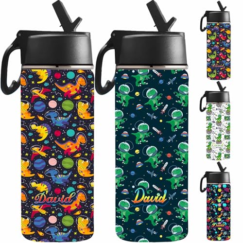 Personalized Water Bottles with Name for Kids, Custom Dinosaur Water Bottle Insulated Cup with Straw Lid for Boys Girls - color: Color_05