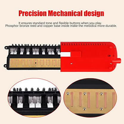 EastRock 32 Key Melodica Instrument Keyboard Soprano Piano Style with Mouthpiece Tube Sets and Carrying Bag for Beginners Adults Gift Red - color: Red, size: 32key